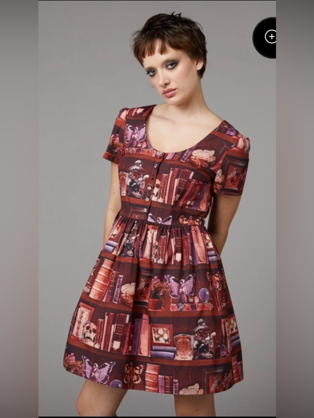 Bookish print 100%Organic Cotton Dress in Brown and Purple Print